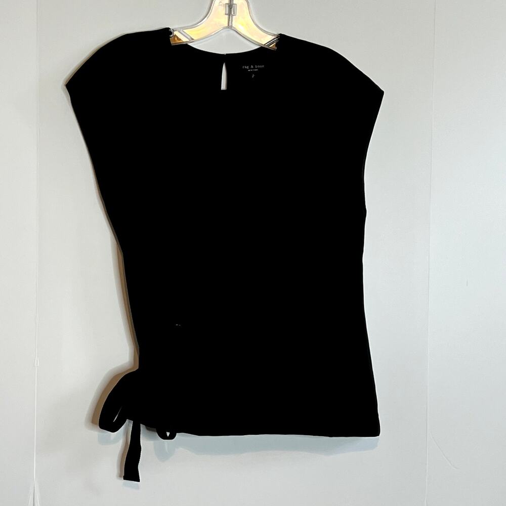 Rag & Bone Etta Side Tie Top Cap Sleeve Black Womens Small - Picture 3 of 11